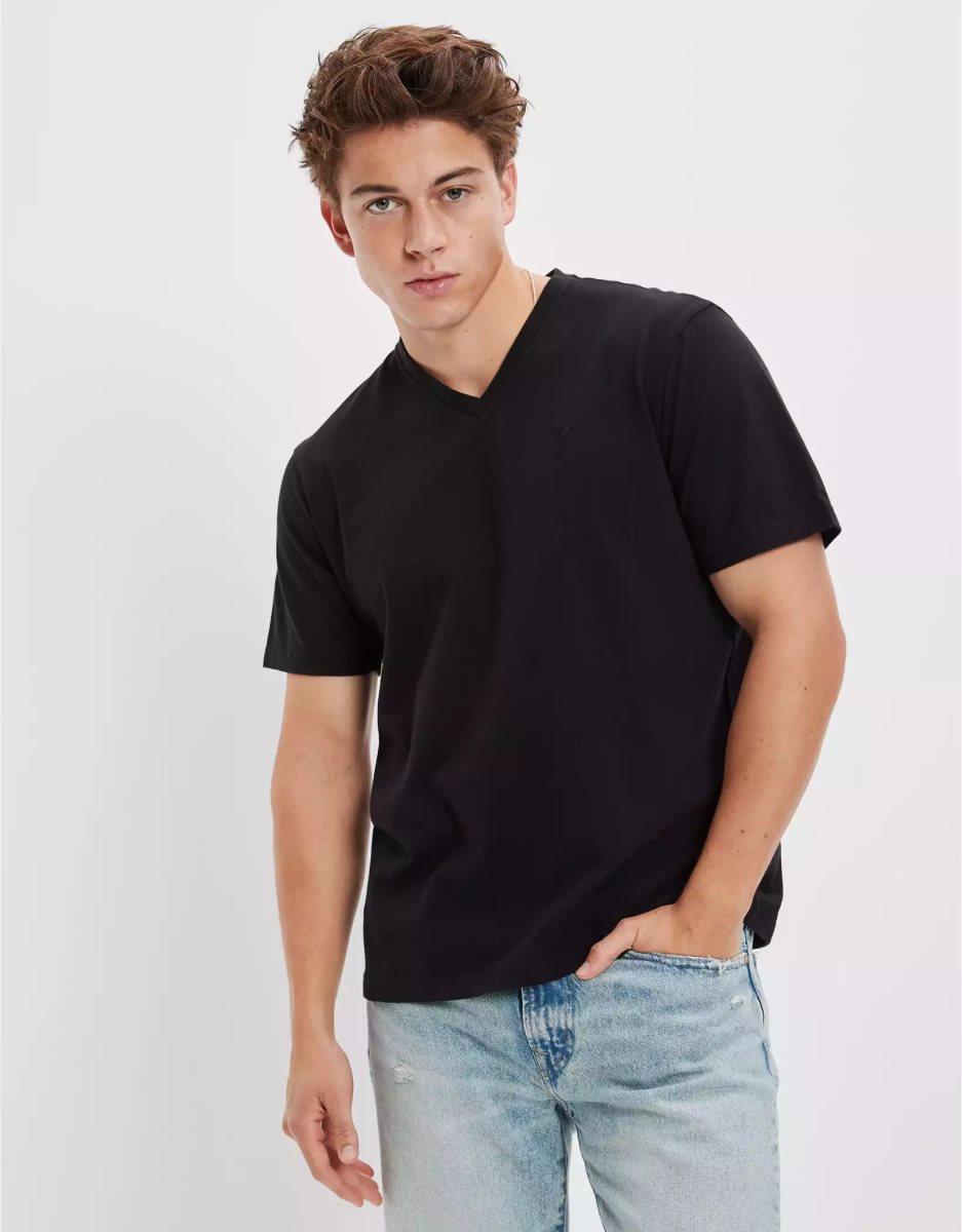 T Shirts American Eagle AE Super Soft Legend V-Neck Noir Homme | NBE-36860000